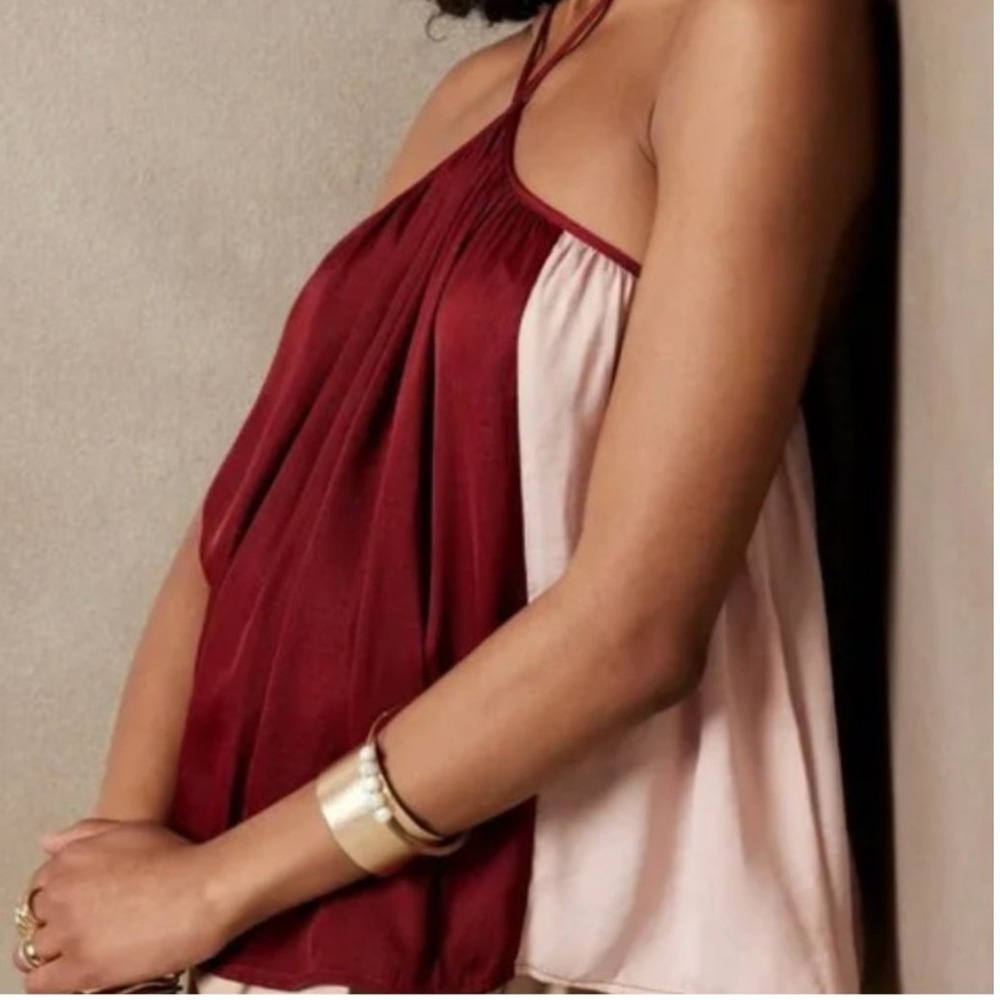Banana Republic Colorblock‎ Pink Burgundy Halter Tank Top Sleeveless Blouse NEW